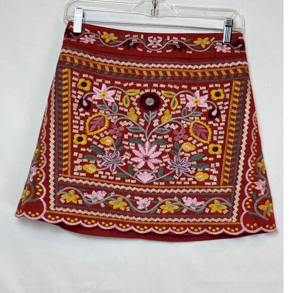 Lulus Rust Floral Embroidered Zip Boho Hippie Chic Skirt - Size Small - Picture 1 of 8